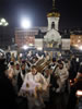 Russian Orthodox church clerics and believers stand around the casket of the late Patriarch Alexy II, center, placed for public viewing in Moscow's Christ the Savior Cathedral, Sunday, Dec. 7, 2008. Alexy II, who died Friday at age 79, led the church for 18 years, from the last year of the officially atheistic Soviet Union through a massive revival that saw it become the world's largest Orthodox church. Alexy's body was taken Saturday to the huge Christ the Savior Cathedral for three days of public viewing and a Tuesday funeral. (From AP Photo by AP)